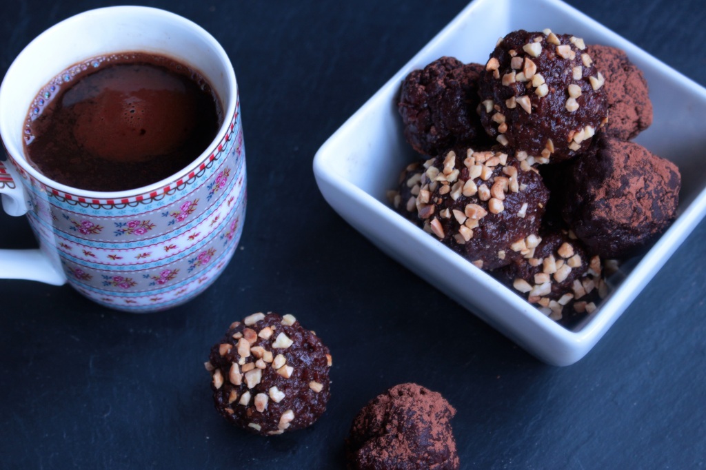 chocolate, hazelnut and date truffles